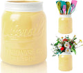 Comfify Wide Mouth Mason Jar Utensil Holder Decorative Kitchenware Organizer Crock, Dishwasher Safe - Kitchen Caddy Green, Large Size 7" High - Yellow