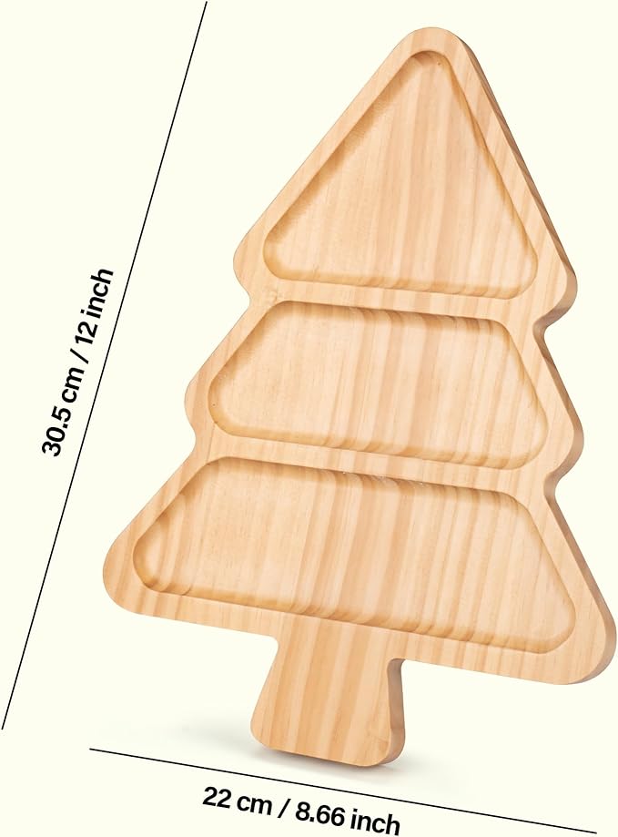 Christmas Tree Shaped Wooden Serving Tray - 12" Charcuterie Board for Cheese, Snacks, Appetizers & Desserts - Holiday Platter with Handles, Christmas Decorative Tray (12 x 8.7 x 0.6 Inches)