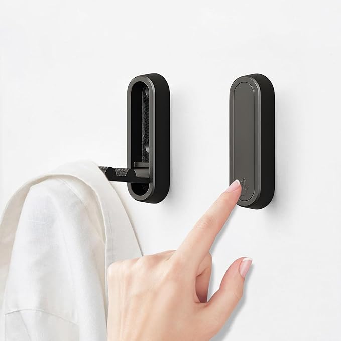 2Pcs Foldable Wall Hooks, Zinc Alloy Folding Hook Black, Heavy Duty Folding Coat Hooks Wall Mounted for Hanging Coat Towels Bags Keys (Black, 2 Pack)