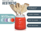 Comfify Wide Mouth Mason Jar Utensil Holder Decorative Kitchenware Organizer Crock, Dishwasher Safe - Kitchen Caddy, Large Size 7" High - Coral