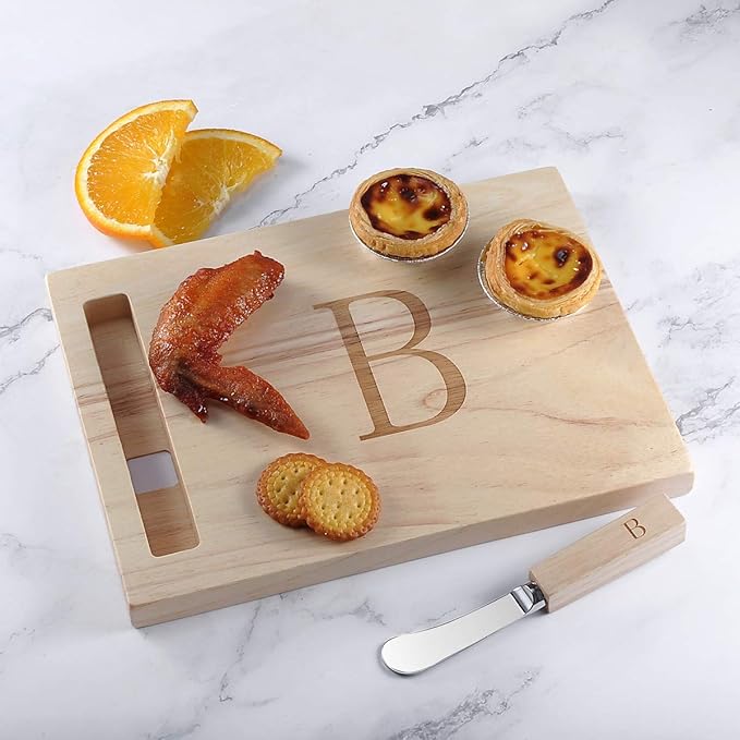 Miicol Wood Charcuterie Board, Monogram Cheese Board 10 Inch, Personalized Initial Cutting Board with Spreader, Unique Housewarming Gift, Ideal for Kitchen, Home, Letter B