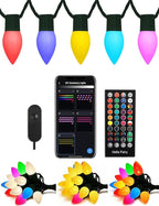 HIITEN Smart C9 Christmas Lights Outdoor 99ft, 150 LED RGBW Chasing Effects Xmas Lights Outdoor, APP and Remote Controlled with Timer Music Sync, Extendable LED Christmas Lighting for House Tree