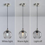 Light Grey Glass Pendant Lights Kitchen Island Globe Pendant Light Fixtures Modern Pendant Lighting for Bedroom Living Dining Room Light Fixture (5.9 in, 2 Pack)