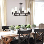 MELUCEE 8 Lights Large Farmhouse Chandelier Wagon Wheel, Industrial Island Lights for Kitchen Dining Room Lighting Fixtures Hanging Oil Rubbed Bronze Finish