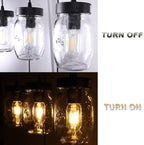 Wellmet 8-Light Mason Jar Chandelier for Dining Room, Farmhouse Rustic Linear Cluster Pendant Light Fixture for Living Room, Kitchen Island Lighting, Matte Black Finish with Glass Shades