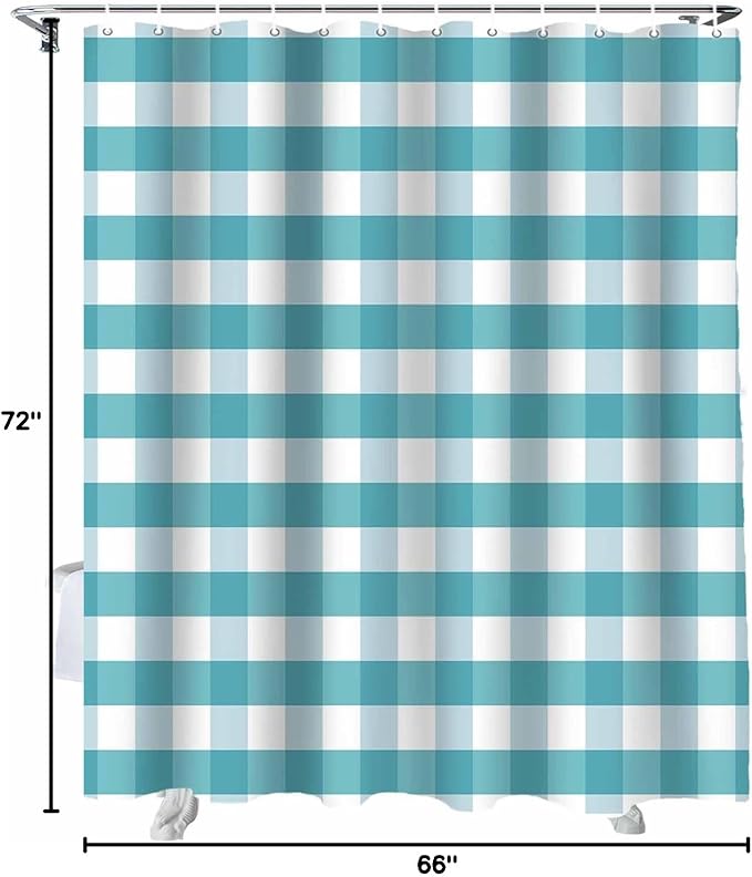 Vandarllin Rustic Teal White Buffalo Check Plaid Pattern Shower Curtain, Farmhouse Shower Curtains Set with Hooks, Waterproof Fabric Bathroom Curtains Decor Home Accessories,66 X 72 Inch Long