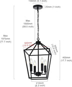 MELUCEE Farmhouse Chandelier 4 Lights Lantern Pendant Light in Black Finish Vintage Openwork Cage Hanging Light Ceiling for Kitchen Island Dining Room Hallway Entryway, E12 Base