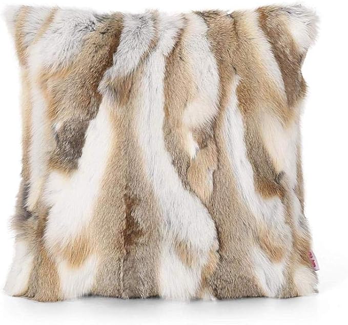 Rabbit Pelt Sofa Pillow Case Home Living Room for Decorative Fur Cushion Cover Throw Pillows Covers Case (Yellow) 16in×16in