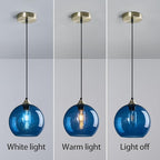 Blue Glass Pendant Lights Kitchen Island Lighting Globe Pendant Light Fixtures Modern Pendant Lighting for Kitchen Island Bedroom Living Dining Room Light Fixture(7.87in, 3-Pack)