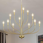 Modern Gold Chandelier for Dining Room,12-Light Gold Chandeliers,34 Inch Large Industrial Hanging Light Fixture for High Ceilings for Living Room, Kitchen, Entryway,Foyer