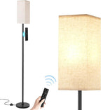 Ambimall 64'' Modern Floor Lamp with Remote, Tall Lamps for Living Room, Bedroom, Office, Dining Room, Beige Square Shade with Black Pole(Included Bulb)