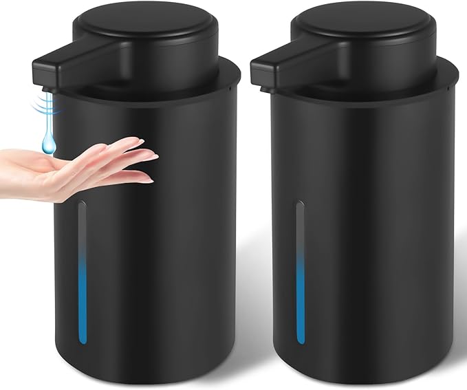 2 Pack Automatic Liquid Soap Dispenser, 13.5oz Touchless Electric Hand Soap Dispenser, Rechargeable Liquid Pump for Bathroom or Kitchen Sink, Waterproof Design (Black)