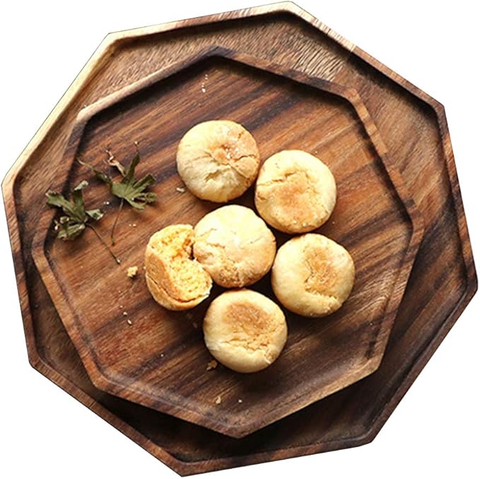 Set of 2 Acacia Wood Charcuterie Boards Round Wooden Serving Tray Fruit Platter Decor Trays Serving Ware Food Dish Serving Platters Cheese Board Square Party Trays Charger Plate Hosting Essentials