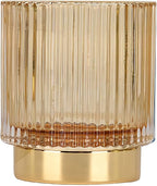 DASITON Makeup Brush holder Organizer,Crystal Cosmetic Makeup Brush Glass Brushes Storage Holder, Vintage Make Up Brush Cup Pen Pencil Holder striped vase(Coffee S)