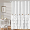 White Ruffle Shower Curtain Farmhouse Shower Curtain Set with 12 Hooks 72 X 78 inch Fabric Shower Curtains with Buttons & White Ruffles for Bathroom Bathtubs Decor Accessory