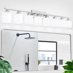 Brushed Nickel Light Fixture Bathroom for Huge Mirror, 8 Light Mirror Lights with Milky White Frosted Glass Shades, 51 inch Bathroom Mirror Lights for Mirrorss, E26 Socket
