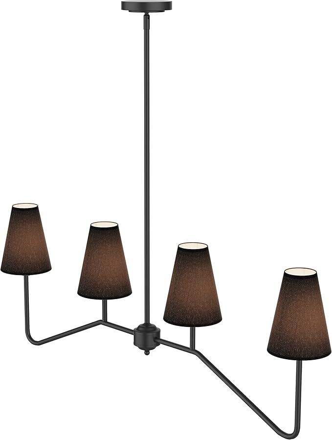 Electro bp;47" W 4-Light Linear Kitchen Island Lighting Fixture Classic Chandeliers Matt Black with Black Linen Shades 160W