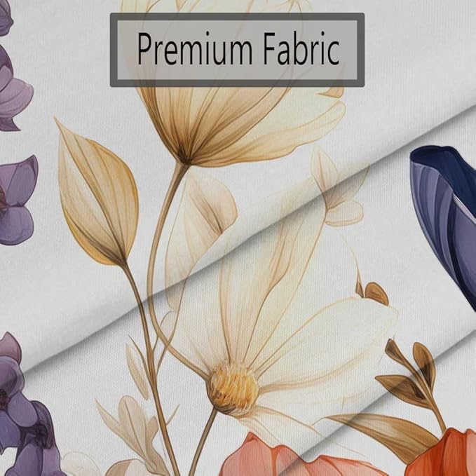 Boho Floral Shower Curtain, Elegant Flower Shower Curtains for Bathroom, Modern Colorful Chic Bathroom Decor Washable Durable Fabric Set with Hooks 72x72 Inch