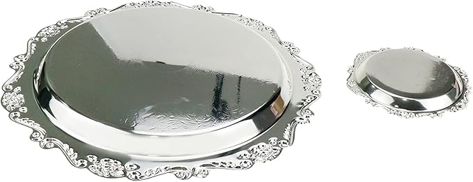 Quluxe Round Platter Serving Tray Metal Reusable Decorative Appetizer Platter Dessert Plate for Kitchen Party Centerpiece Display, 2 Pcs Silver (4 Inch+10 Inch)