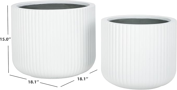 SAFAVIEH Outdoor Collection Lucca White Cement Planter Pot Set of 2