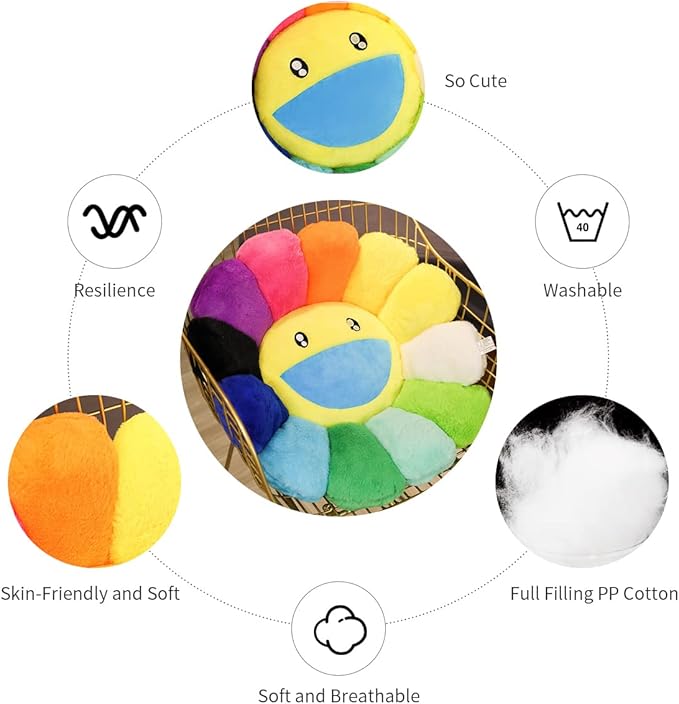 Black Flower Pillow, Flower Shaped Throw Pillow, Flower Face Floor Cushions Floor Pillow, Sunflower Plush Pillow, Cute Room Decor Decorative Pillows for Sofa Bedroom Car (40cm/15.7in)