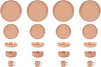 HomeVss, Nordic Shape Rising Rim Stoneware 20pc Dinnerware Set, Matte Rose with Speckle Finished Effect