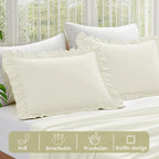KKJIAF Ruffle Pillow Cases Standard Size Set of 2, Ruffled Pillow Covers with Envelope Closure, Wrinkle Resistant Ruffled Pillow Shams 20" x 26", Beige