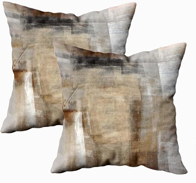 CAPSCEOLL Beige and Grey Throw Pillow Covers 20X20,Brown Abstract Art Painting Aesthetic Modern Square Decorative Pillow Covers Soft Throw Pillows for Couch Sofa Bedroom,Set of 2