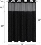 Boho Black Woven Fabric Shower Curtain 72 x 80 Modern Farmhouse, No Hooks Tufted Chevron Striped Shabby Chic Textured, Minimalist Cloth Curtain for Bathroom, Hotel Decor