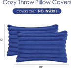 Throw Pillow Covers Decorative Faux Fur Set of 2 12x20 Inch Pillow Covers, Soft Navy Blue Lumbar Plush Striped Pillowcases for Couch Sofa Bed Living Room, Fluffy Cute Home Boho Accent Decor