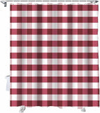 Christmas Shower Curtain,Rustic Burgundy White Buffalo Check Plaid Pattern Shower Curtains Set with Hooks, Farmhouse Waterproof Fabric Bathroom Curtains Decor Home Accessories, Stall Long 54 X 78 Inch