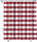 Christmas Shower Curtain, Rustic Burgundy White Buffalo Check Plaid Pattern Shower Curtains Set with Hooks, Farmhouse Waterproof Fabric Bathroom Curtains Decor Home Accessories,72 X 72 Inch Long