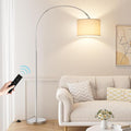 Ambimall Dimmable Arc Floor Lamp with Remote, Color Temperatures and Brightness Adjustable, Arched Floor Lamp with Rotating Head, Over Couch Arched Reading Light for Living Room (White and Silver)