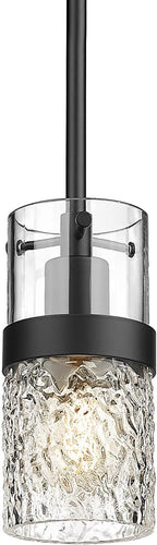 LMS Glass Pendant Lights Kitchen Island, 1-Light Modern Black Pendant Light with Hammered Glass and Rods, Mini Hanging Lighting for Kitchen Island Sink Bathroom Bedroom, LMS-172