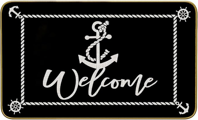 Mingnei Boat Floor Mat, Nautical Rug, Welcome Mats Outdoor Nautical, Black and White Boat Doormat Door Mat for Home Boats Entrance, Nautical Boat Floor Mats for Indoor Outdoor Rug 30 x 17 Welcome Mat