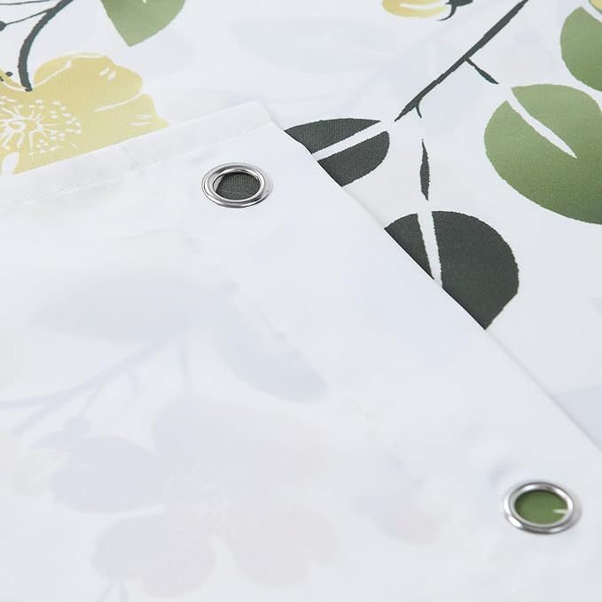 Long Fabric Floral Shower Curtain, Yellow Orange Green Flower Shower Curtains for Bathroom, Waterproof Bathroom Curtains, 72" W x 78" H