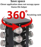 Spice Rack, Rotating Countertop Spice Rack Organizer, 16 Jars, Black, Stainless Steel