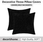 decorUhome Chenille Black Throw Pillow Covers 16x16 Inch Set of 2, Decorative Soft Couch Pillow Covers Solid Dyed Accent Velvet Farmhouse Neutral Square Pillow Cases for Sofa Bed Living Room