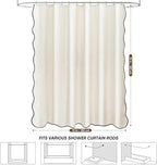 Scalloped Shower Curtain Linen Textured with 12 Metal Hooks Cute Modern Style, Washable Waterproof Cloth Shower Curtains with Black Border for Bathroom Decor Hotel Bathtub, Beige/Cream, 72x72