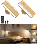 Wall Sconces Rechargeable Wall Lights with 360 Rotation,Dimmable Battery Operated Wall Sconce,Magnetic Wall Light for Bedroom,Wireless Wall Mount Light (Beech Wood, 2Pack-Remote Control)