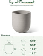 LE TAUCI 12 Inch Pots for Plants, Ceramic Large Planters for Indoor Plants, Indoor Plant Pots for Home Garden Patio Office, Planter Pots with Drainage Hole and Rubber Plug, Neutral Gray