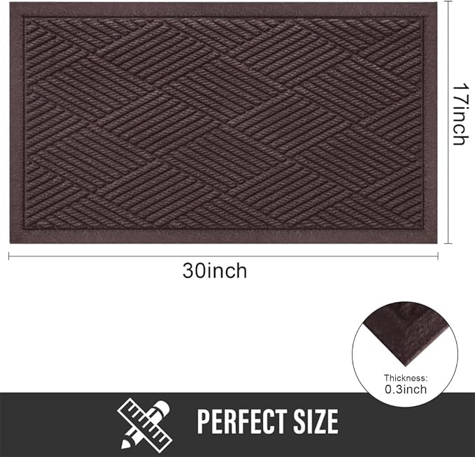 Sturdy Front Door Mat, Absorbent Muddy Dirt Resist Welcome Door Mats Outdoor Indoor, Stain and Fade Resistant, Non-Slip Rubber Backing Low Profile Doormat for Entryway, 30×17, Coffee