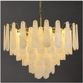 Alabaster Round Chandelier, 32 In 92 PCS Natural Spanish Marble Stone Texture Chandelier, 6-Tiers Modern Luxury Brass Chandeliers for Dining Room, Living Room, Bedroom, Entryway, Foyer(Bulbs Included)