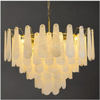 Alabaster Round Chandelier, 32 In 92 PCS Natural Spanish Marble Stone Texture Chandelier, 6-Tiers Modern Luxury Brass Chandeliers for Dining Room, Living Room, Bedroom, Entryway, Foyer(Bulbs Included)