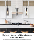 Smoke Gray Glass Pendant Light, Kitchen Pendant Lights 1 Pack, Kitchen Pendant Lighting Over Island, Modern Clear Hanging Pendant Light for Kitchen Island, Bedroom, Living Room, Bathroom