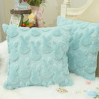 GEEORY Easter Bunny Soft Plush Pillow Covers, 16 x 16 Inch Set of 2, Fluffy Faux Fur Wool Decorative Farmhouse Cushion Case for Sofa Home Decoration Blue GC014-16