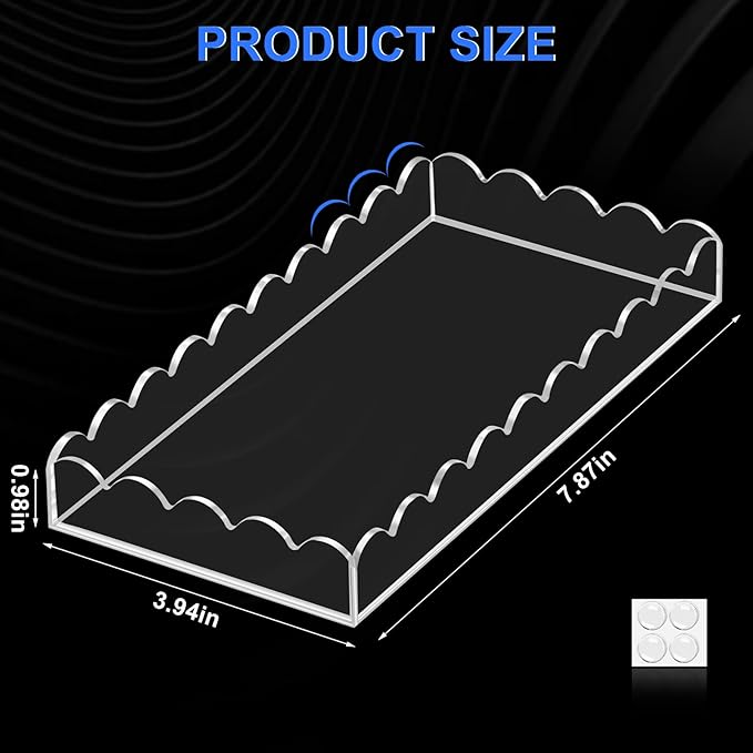 Acrylic Bathroom Vanity Tray 7.9", Soap Dispenser Decorative Scalloped Tray for Bathroom Kitchen Living Room Decor Vanity Perfume