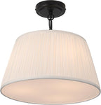 Electro bp; 15”Dia White Pleated Drum Shade Close to Ceiling Light Fixture Modern Classic Brocade Fabric Cone Shape Semi-Flush Mount,Matte Black Painted,3 Sockets,E26,180W,Large;