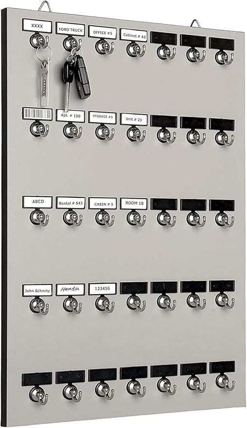 Key Hook, Key Rack #35MGN, 35 Extra Space Bolted Metal Hooks with 'Customize Name Plate', (35 Sets of Tag & Ring Included) - Made in USA