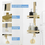 Gold Shower Caddy Over Shower Door - 2 Tier Hanging Shower Caddy Organizer No Drilling, Shower Storage Shelf for Indoor Shower, Bathroom, Bedroom, Kitchen